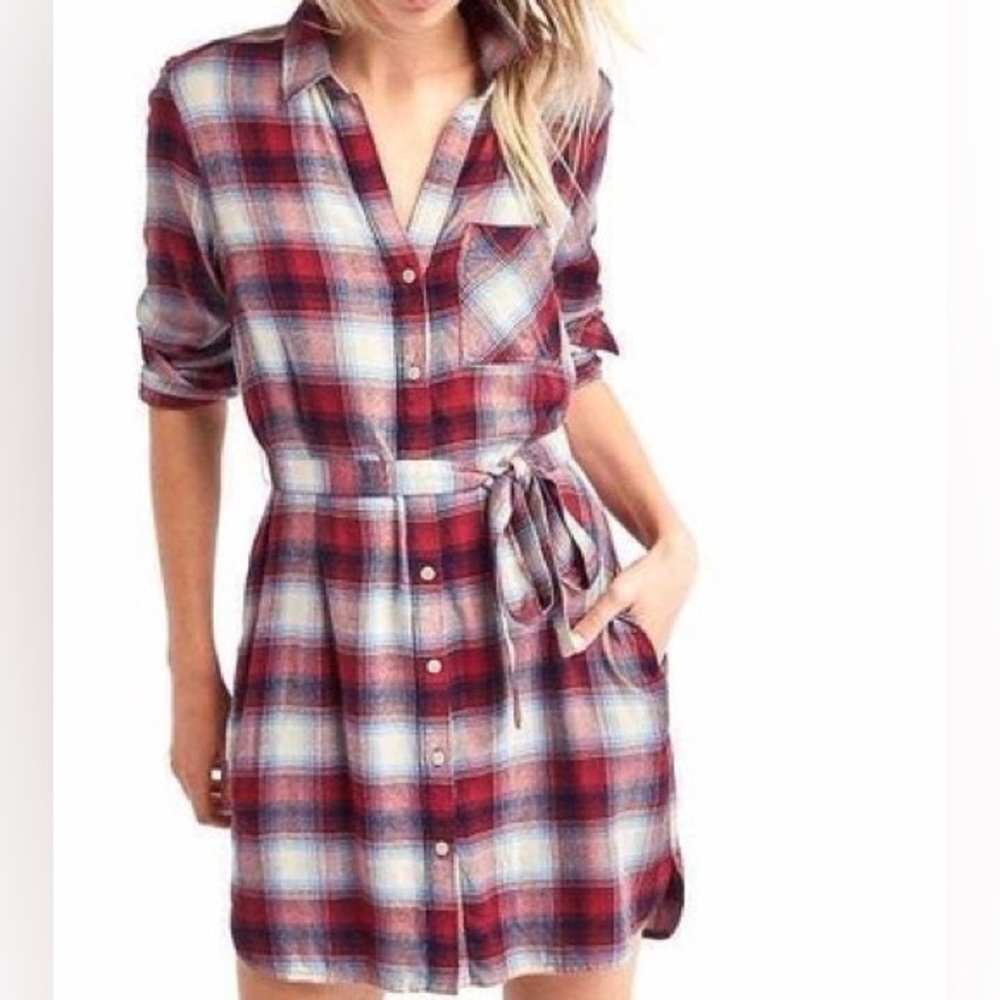 [M] Pendleton x GAP Red and Blue Plaid Shirt Dress